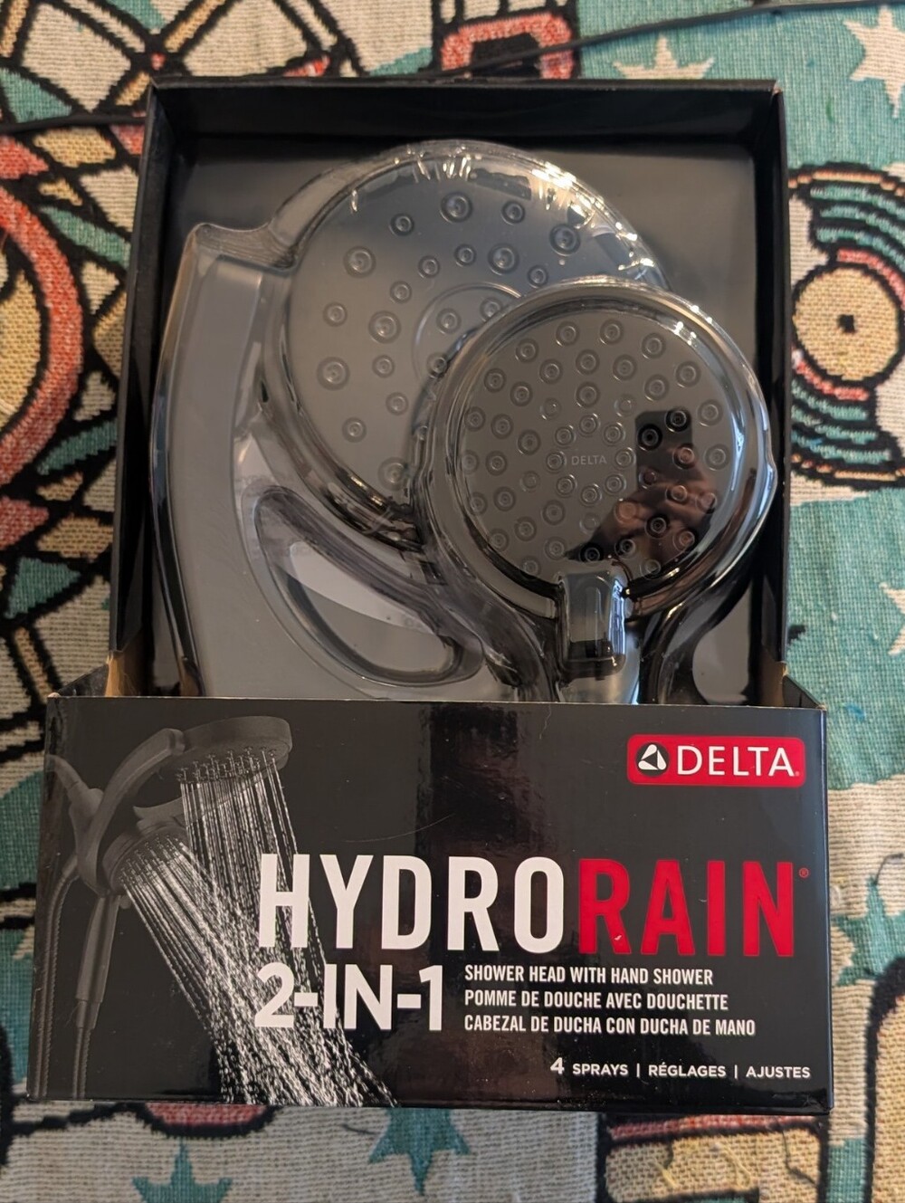 HydroRain 2-in-1 4-Spray Patterns 6 in. Wall Mount Dual Shower Heads Matte Black